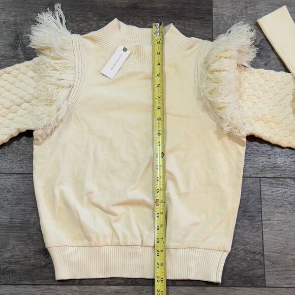 NWT Anthropologie Dolan Fringed Sweater Fringe Knit Ivory Pullover Textured XS - Picture 8 of 9